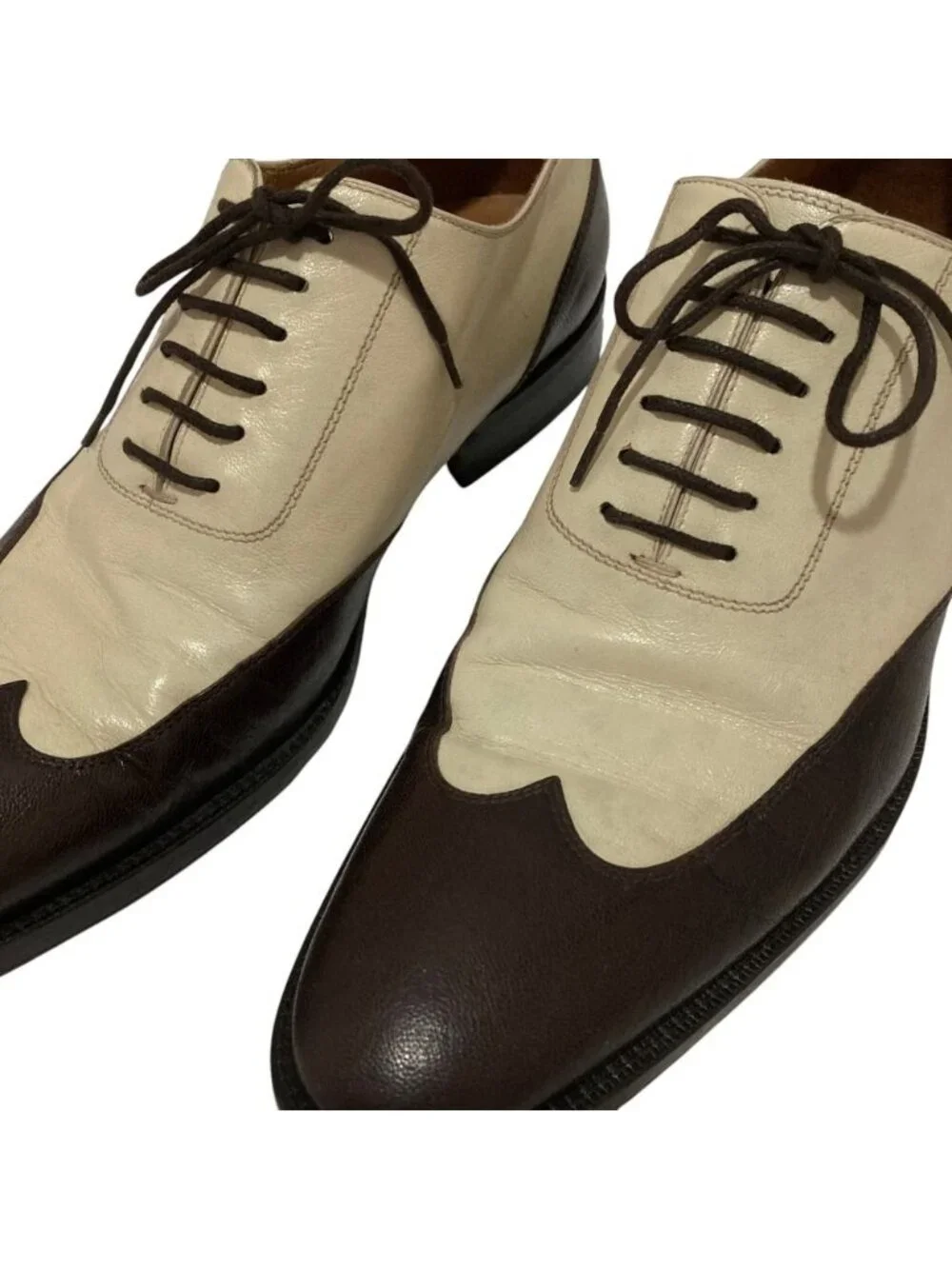 Gucci Bicolor Wingtip Leather Shoes 39.5 Brown White